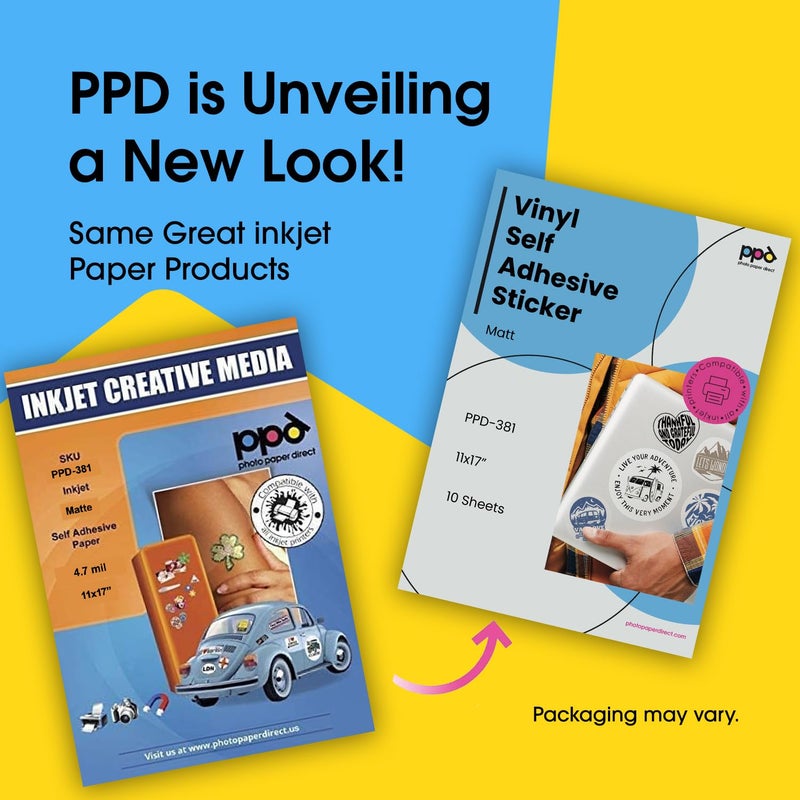 PPD Premium Printable Vinyl Sticker Paper for Inkjet Printer - 10 Sheets Matt Sticker Paper 11 x 17 - Self-Adhesive, Waterproof, Tear Resistant, Instant Dry - PPD-381-10 - Image 2